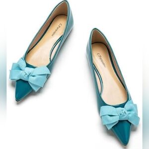 C. Paravano Teal Pointed-Toe Bow Ballet Flats